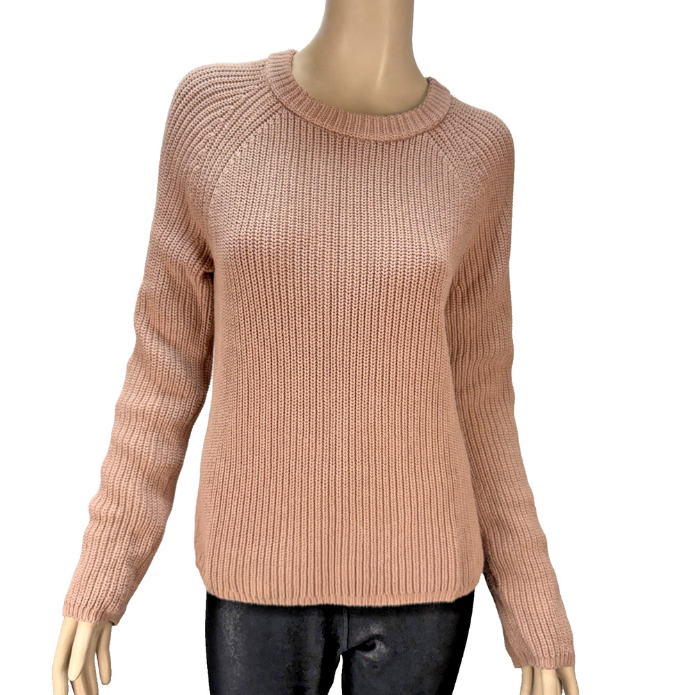 Jenni Kayne Womens Cotton Fisherman Sweater Size M Rose Pink Taupe Ribbed Knit